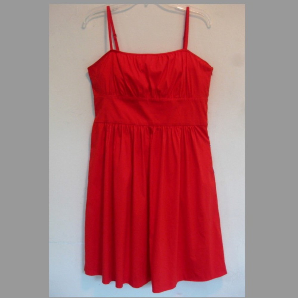 Theory sleeveless dress 10 Red Spaghetti straps Cotton blend Empire Full Summer